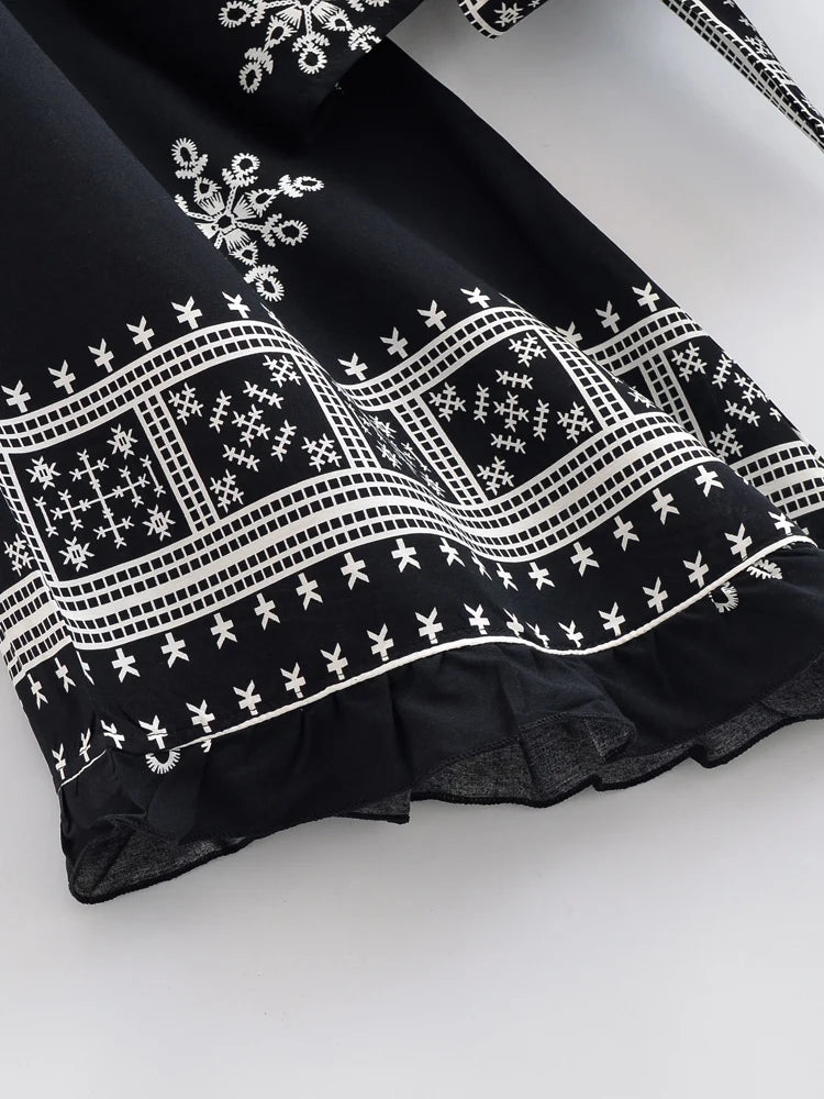 Bohemian Floral Kimono Cover-Up | Ruffle Flare Sleeve Short Beach Wrap | Bright Pink or Black | S–L