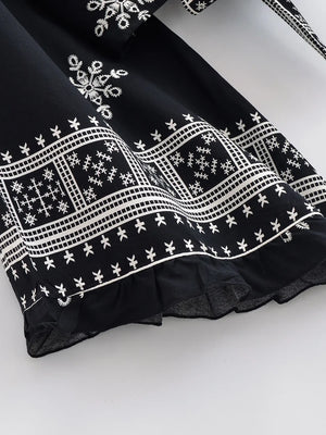 Bohemian Floral Kimono Cover-Up | Ruffle Flare Sleeve Short Beach Wrap | Bright Pink or Black | S–L