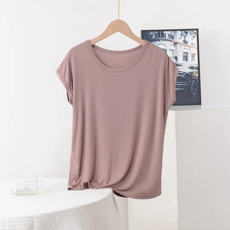 Plus Size Boho Casual Modal Tee | Lightweight O-Neck Solid Colour Summer T-Shirt (XL to 8XL)