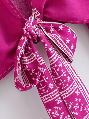 Bohemian Floral Kimono Cover-Up | Ruffle Flare Sleeve Short Beach Wrap | Bright Pink or Black | S–L