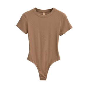 Bohemian Hippie Women's Summer Short Sleeve Knit Bodysuit | Stretchable Slim Fit | Casual Basic O - Neck Jumpsuit | S - L | 10+ Colourstop