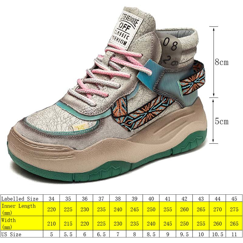 Women's 5CM Genuine Leather Platform Wedge Sneakers | Plush Warm Casual Fall Winter Shoes | Retro Hippie Style | Thick Bottom | Sizes 31-48