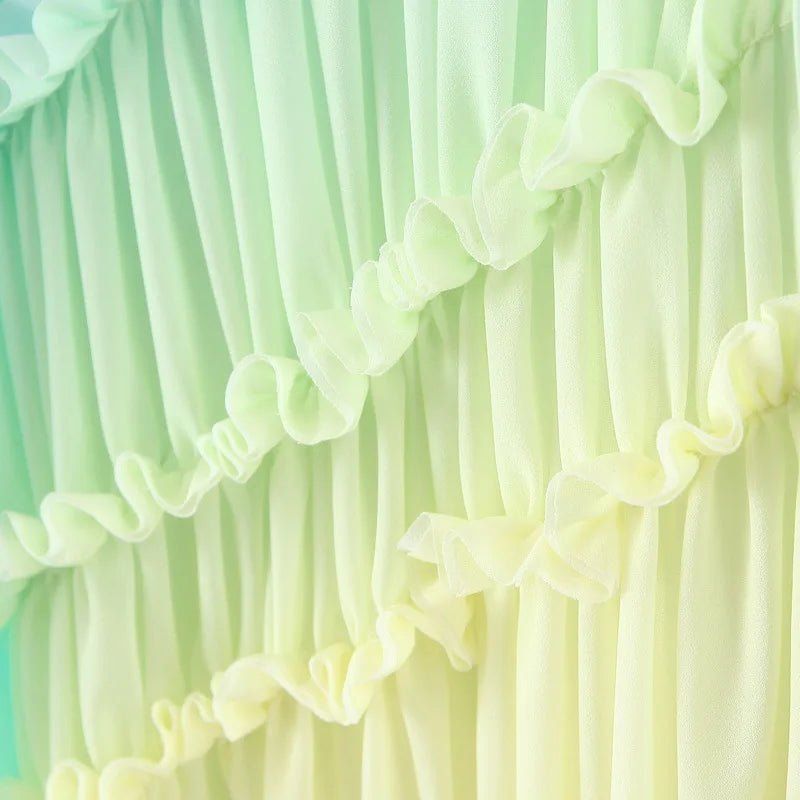 Women's Bohemian Rainbow Maxi Dress | Summer Gradient Patchwork Tiered Chiffon Dress | Elegant Hippie Party Outfit | S–L