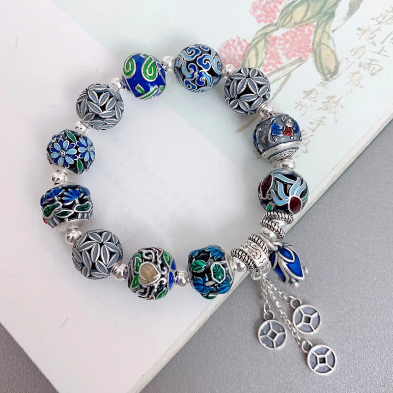 Elegant 925 Sterling Silver Enamel Handmade Bracelet
