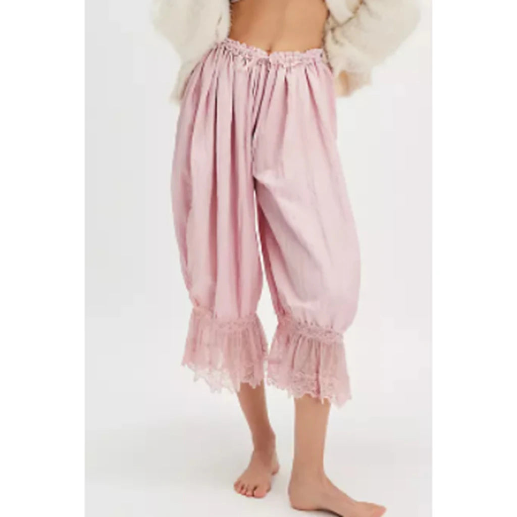 Boho Lace Patchwork Bloomers | High Waist Drawstring Cropped Lantern Pants (S–L, 7 Colours)