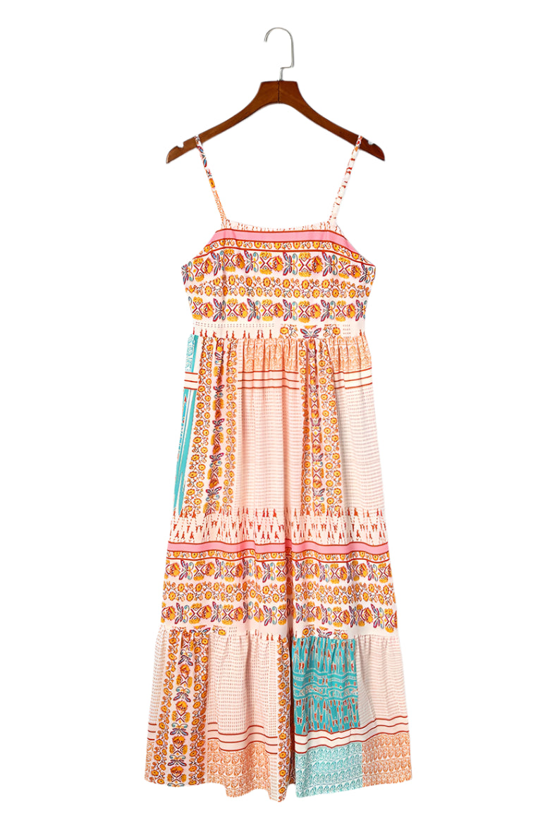 Bohemian Hippie Maxi Dress | Floral Viscose Spaghetti Strap A-Line Beach Dress | Square Neck | S–XL