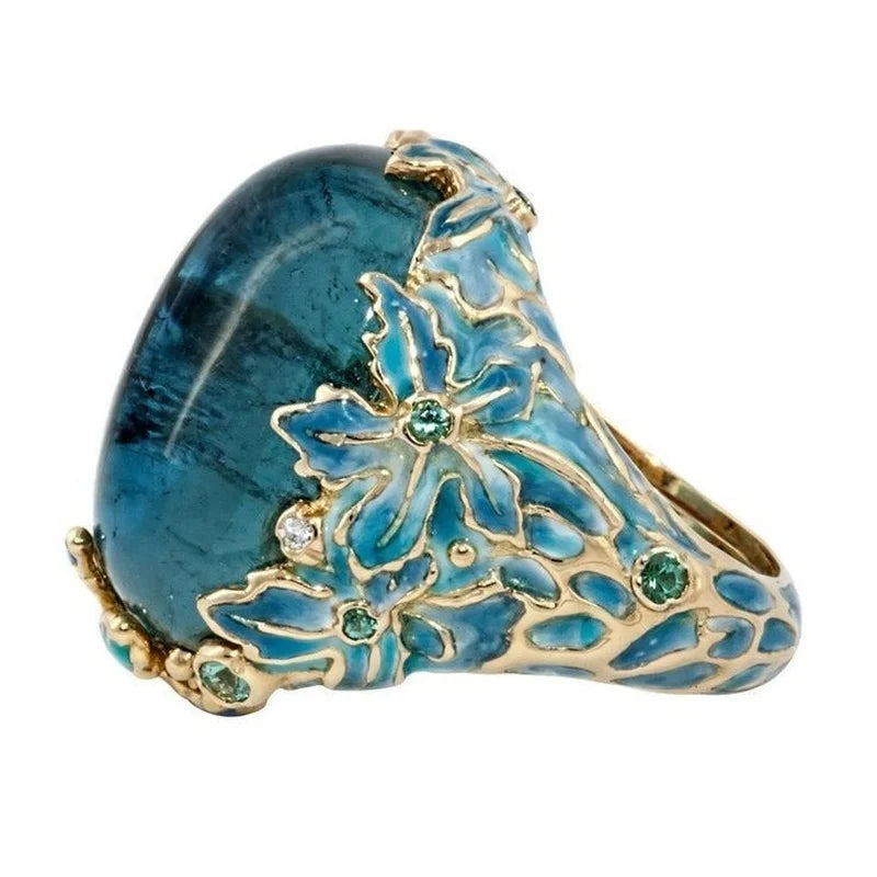 Unique Blue Enamel Flower Ring | Sizes 6-11
