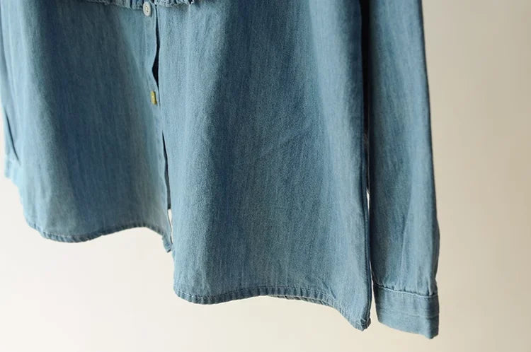 Women's Hippie Flower Long Sleeve Blouse | Ruffled Collar | Free Size