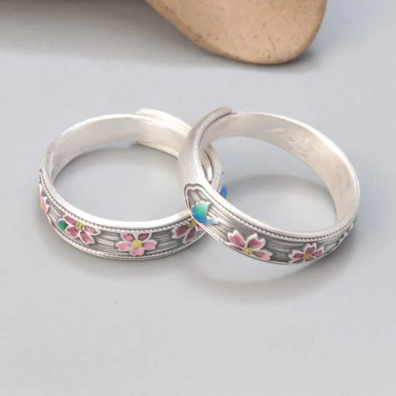 Vintage Hippie Bohemian Styled Flower Finger Ring | 999 Pure Silver