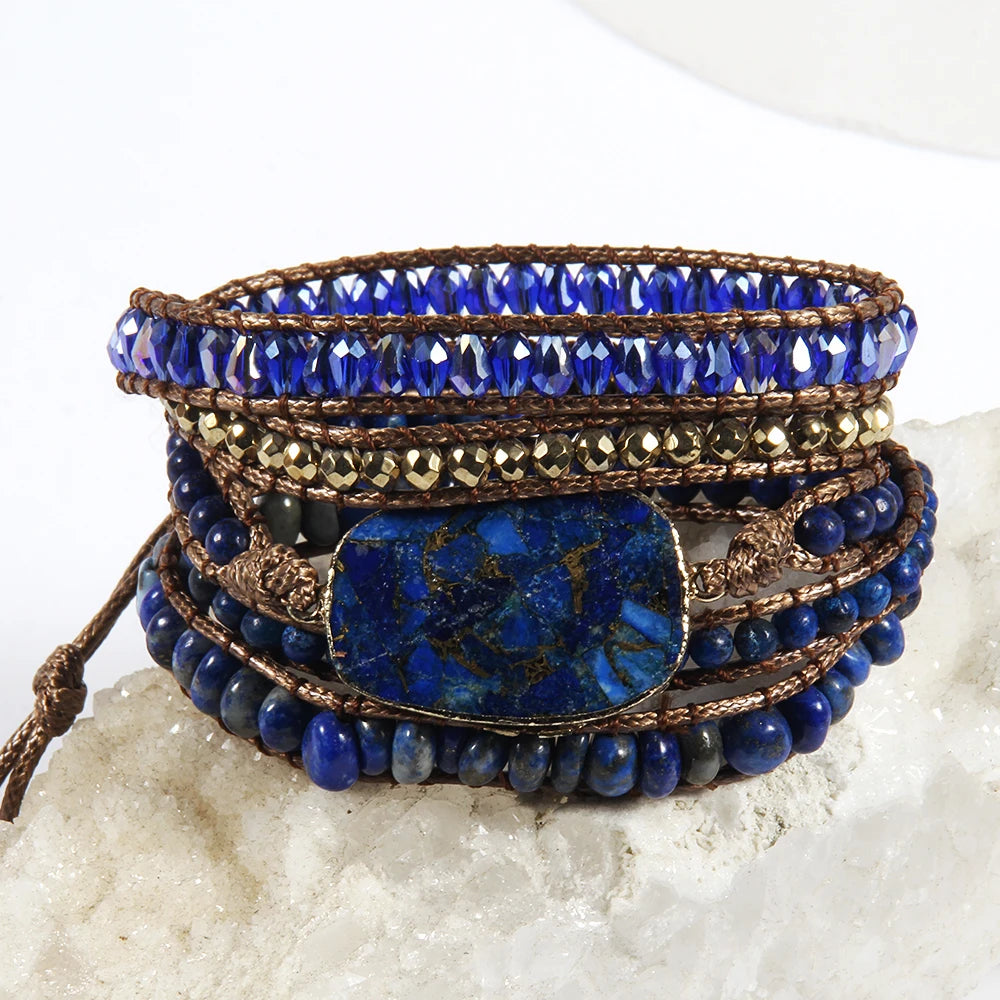Handmade Dark Blue Designer Boho Bracelet | 5 Strand