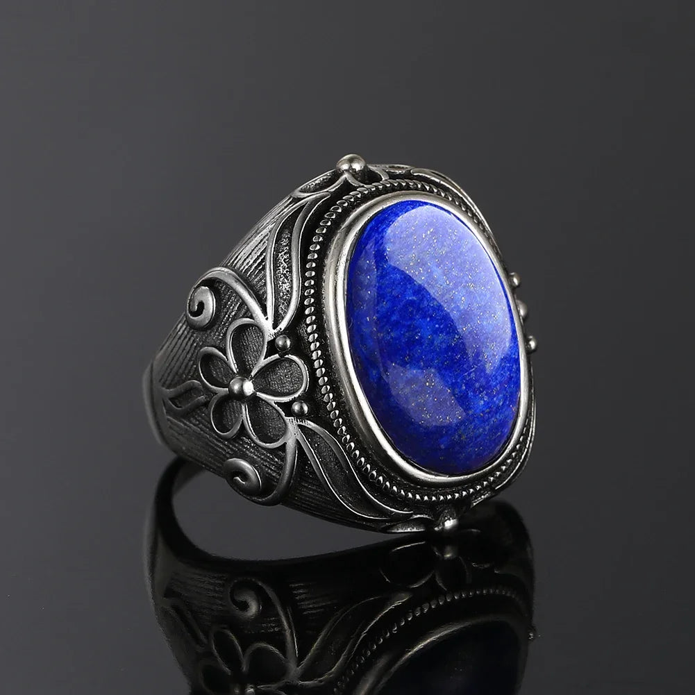 Bohemain Ring With 11x17MM Oval Lapis Stone | 925 Silver | Sizes 6-10