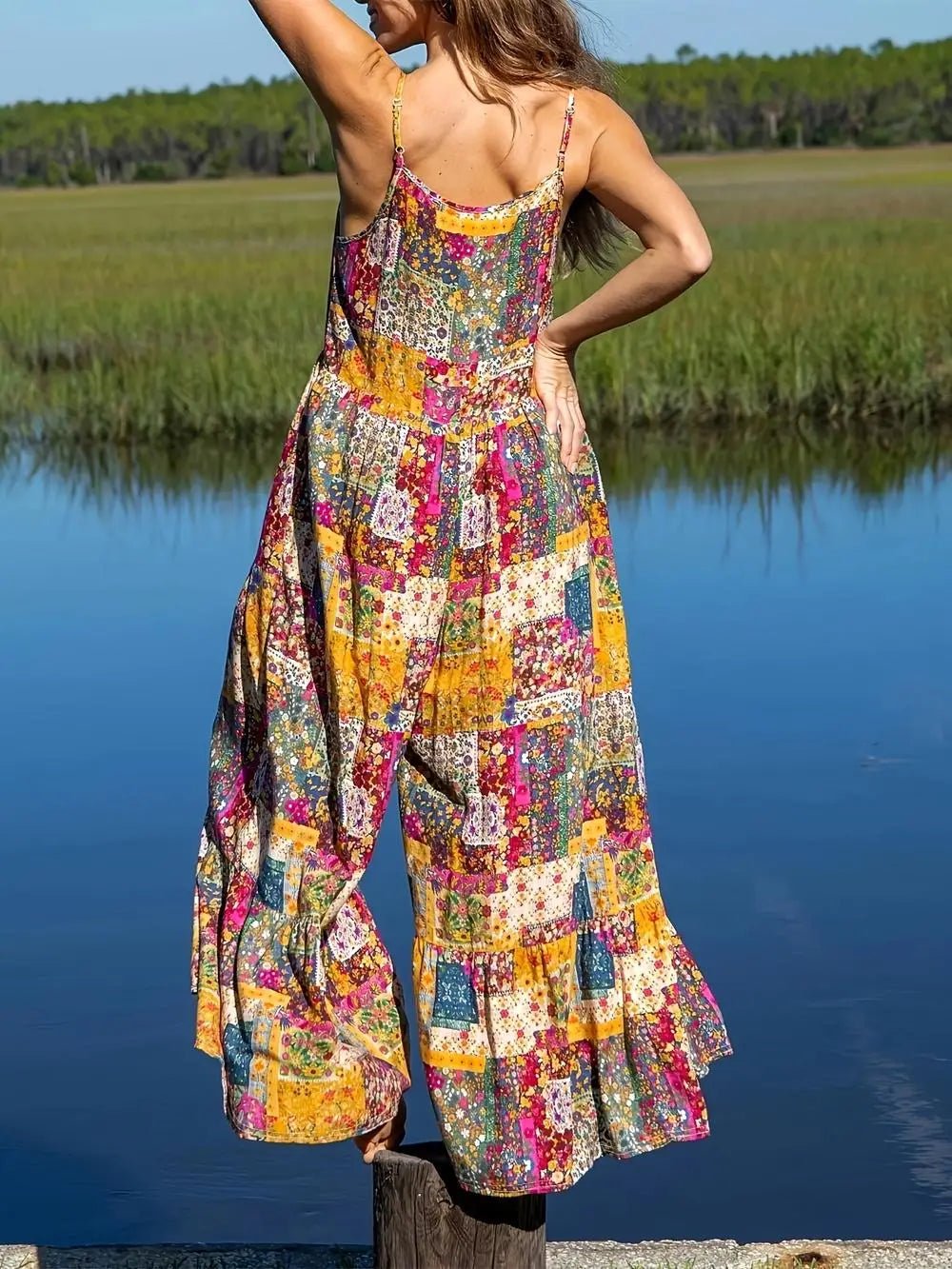 Hippie Bohemian Women's Casual Jumpsuit | Sleeveless Loose Wide Leg Overalls with Pockets | S - XXL