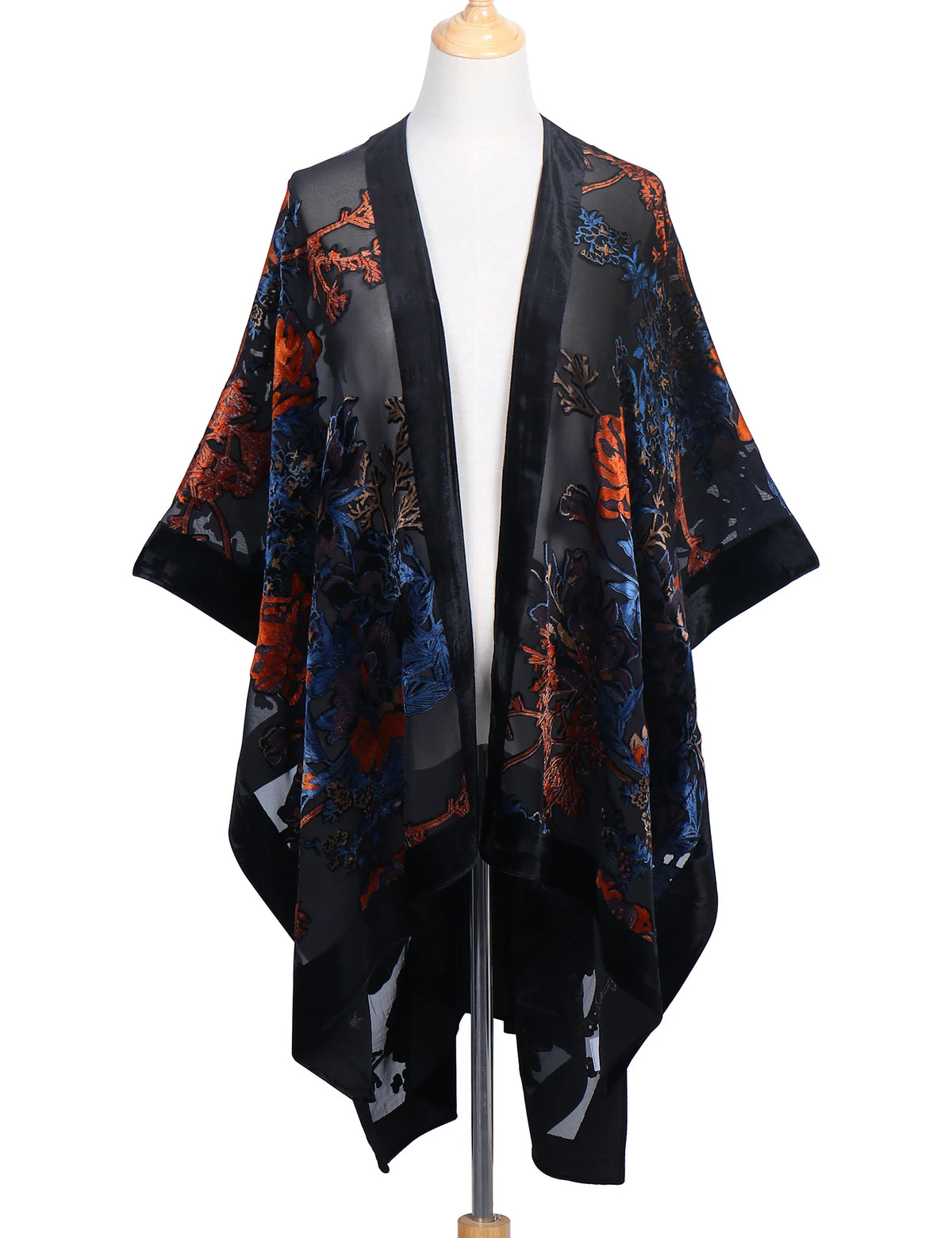 Bohemian Burnt Plush Velvet Kimono | Women's Long Floral Beach Cover - Up with Tassels | One Size | Various Colourstop