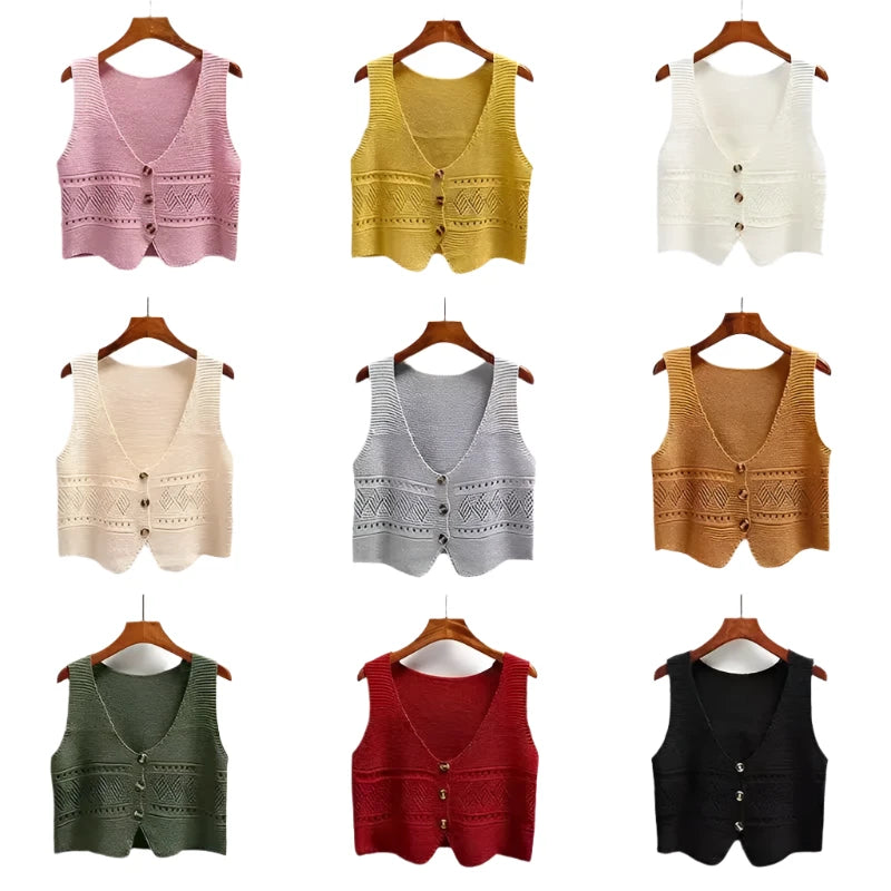Groovy Hippie V-Neck Loose Knietted Vest | Free Size | Various Colours