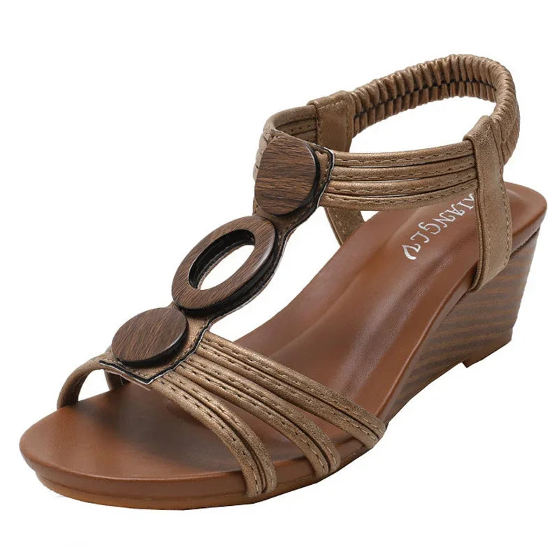 Bohemian Wedge Sandals for Women | Vintage Roman Platform Gladiator Shoes | Anti-Slip Casual Sandals | Available in Apricot, Black, and Brown