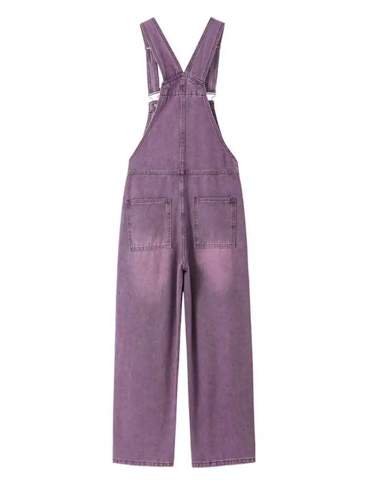Vintage Purple Denim Overalls | Women’s High Waist Loose Fit Straight Leg Jumpsuit | XS–XL