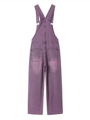 Vintage Purple Denim Overalls | Women’s High Waist Loose Fit Straight Leg Jumpsuit | XS–XL