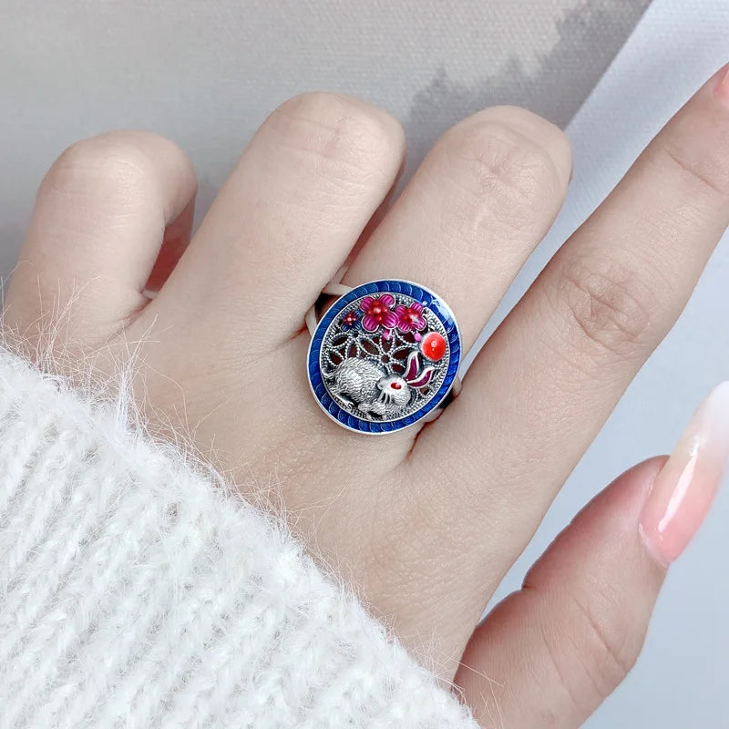 Handmade Hippie Styled Rabbit Flower Ring | 925 Silver