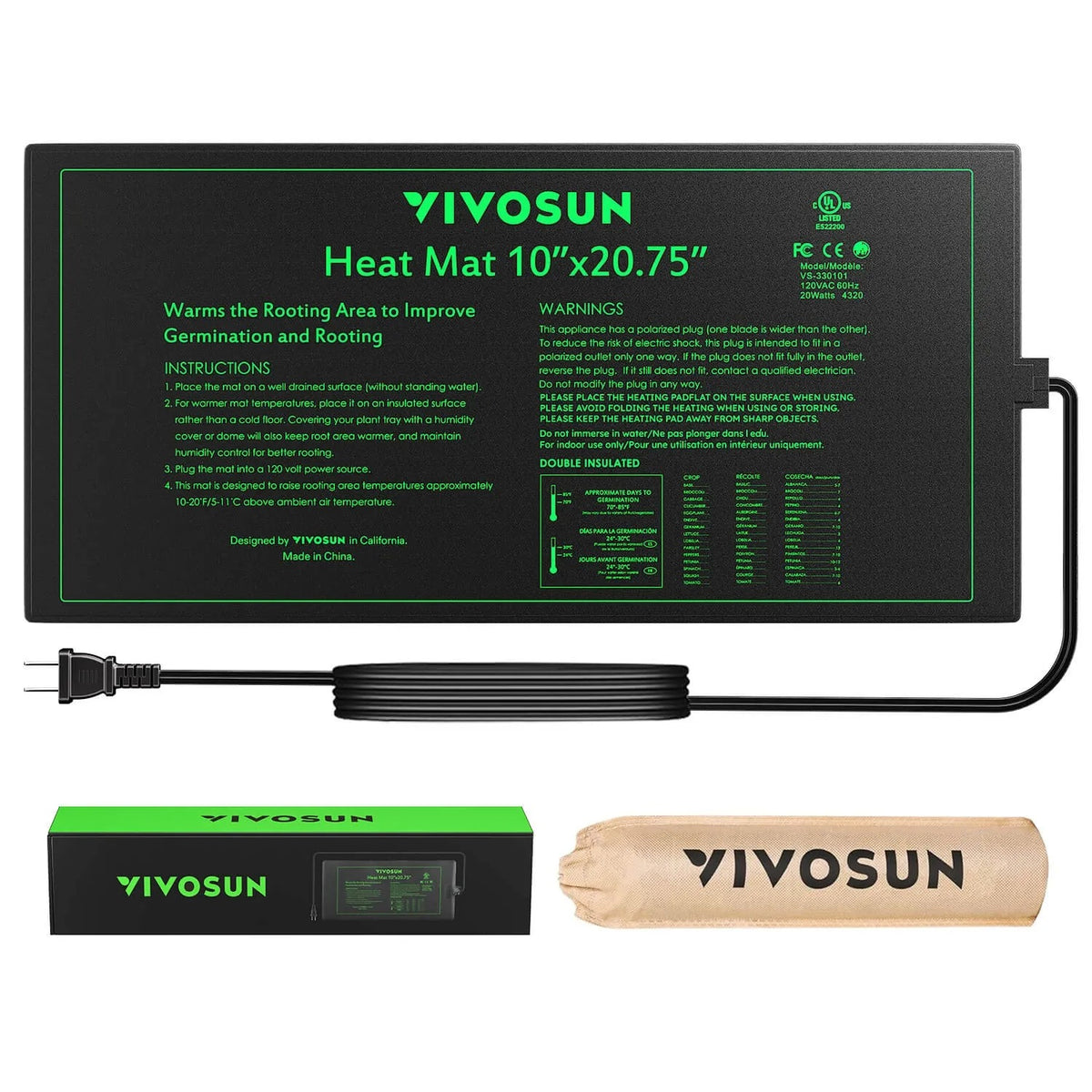 Seedling Heat Mat & Thermostat Combo | 10″ x 20.75″ | MET Certified | Digital Temp Control 68–108°F | Waterproof Propagation Mat for Seed Starting & Cloning