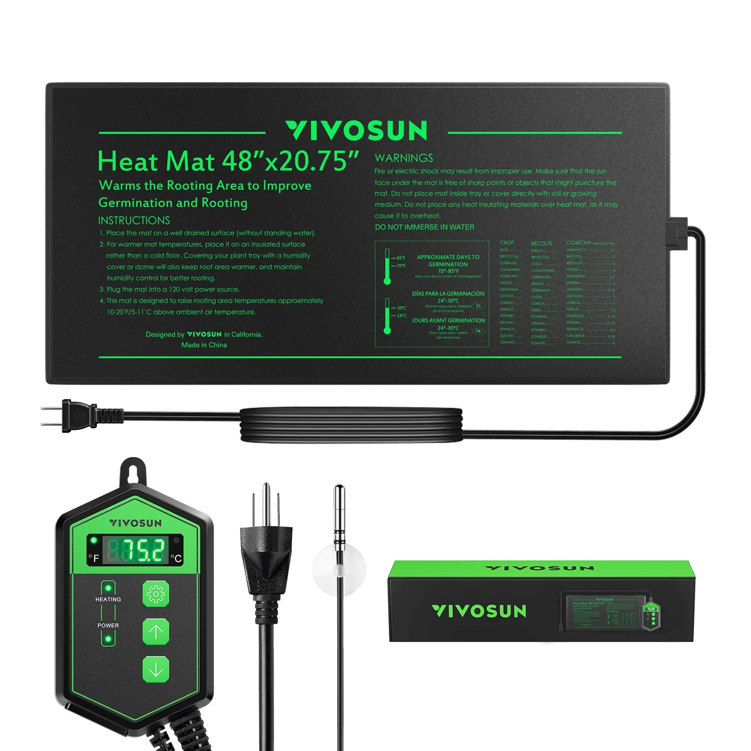 Seedling Heat Mat & Digital Thermostat Combo | 48″ x 20.75″ | Adjustable Temp Control 68–108°F | Waterproof Propagation Mat for Seed Starting & Cloning