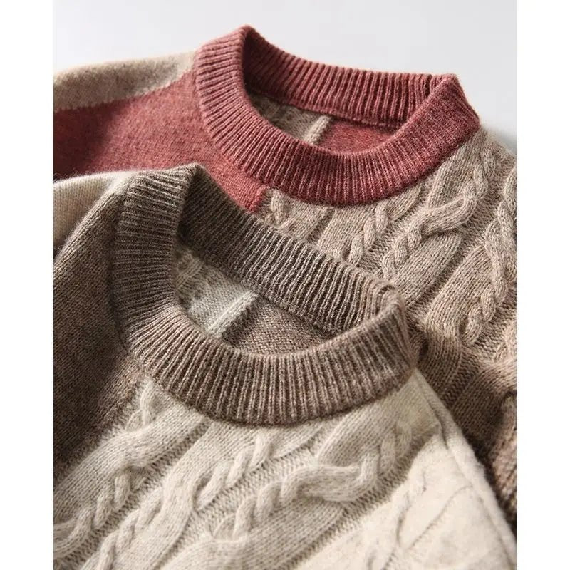 Bohemian Hippie Twist Color - Block Knitted Sweater | Women's Loose Fit Autumn Winter Pullover | Khaki or Red | S - 2XL