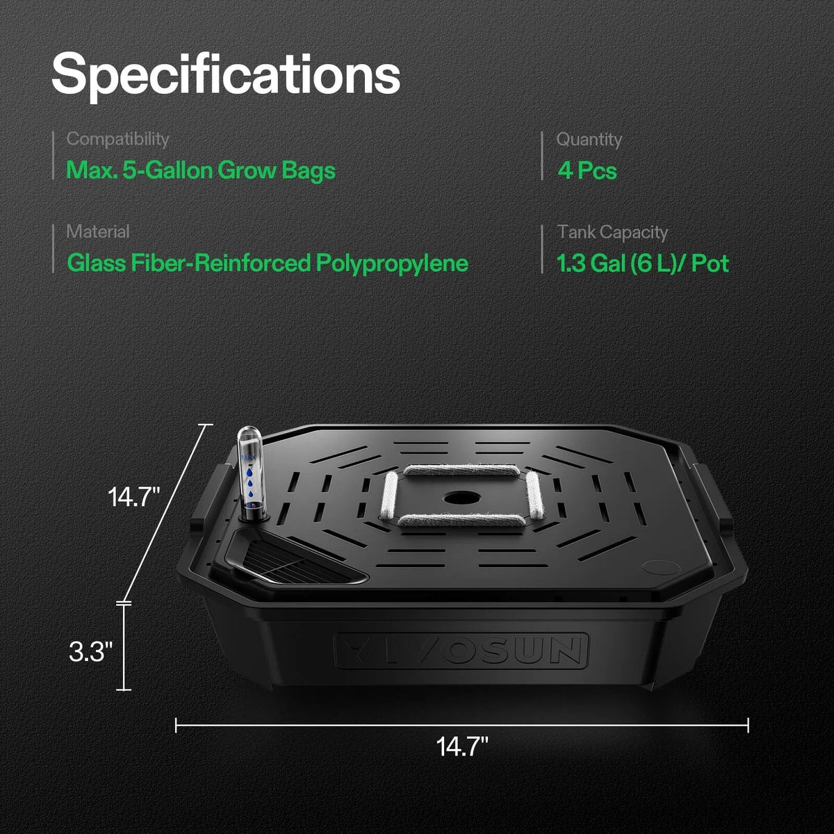 Self-Watering Base for Fabric Pots | 4-Pack Auto-Irrigation System with 6L Reservoir & Water Meter | Fits Up to 5 Gallon Grow Bags