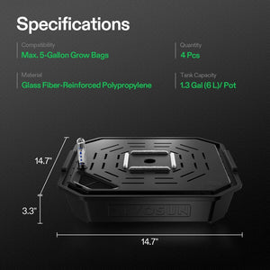 Self-Watering Base for Fabric Pots | 4-Pack Auto-Irrigation System with 6L Reservoir & Water Meter | Fits Up to 5 Gallon Grow Bags