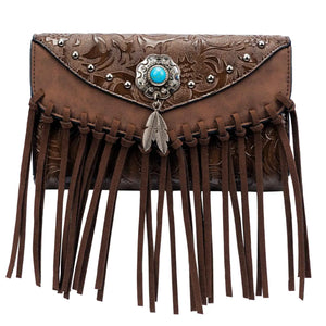 Cute Boho Hippie Styled Festival Bag With Turquoise Stone And Tassles