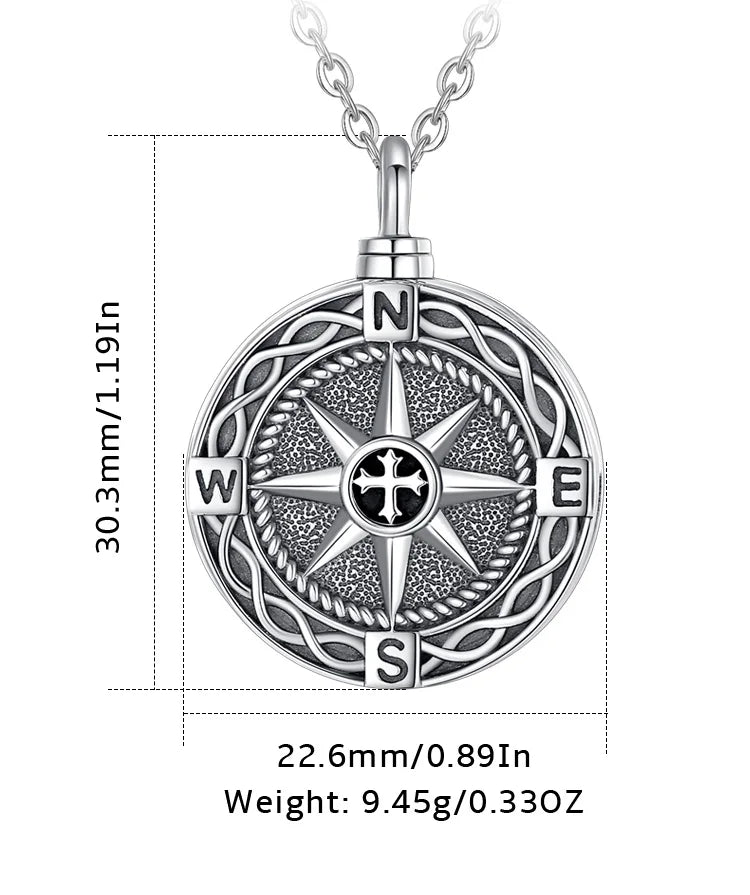 Compass 925 Silver Cremation Memorial Ashes Urn Necklace