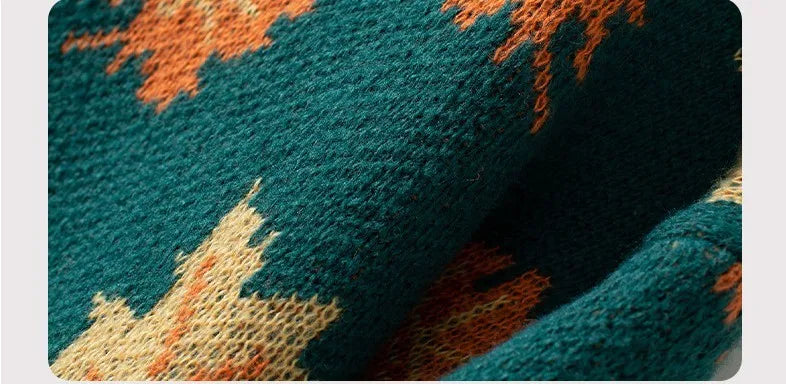 Women's Knitted Pullover Sweater With Maple Leaf Print | Sizes S-XL