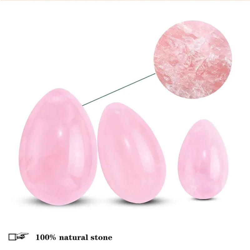 Natural Rose Quartz Yoni Egg Set | Kegel Exerciser + Muscle Tightening