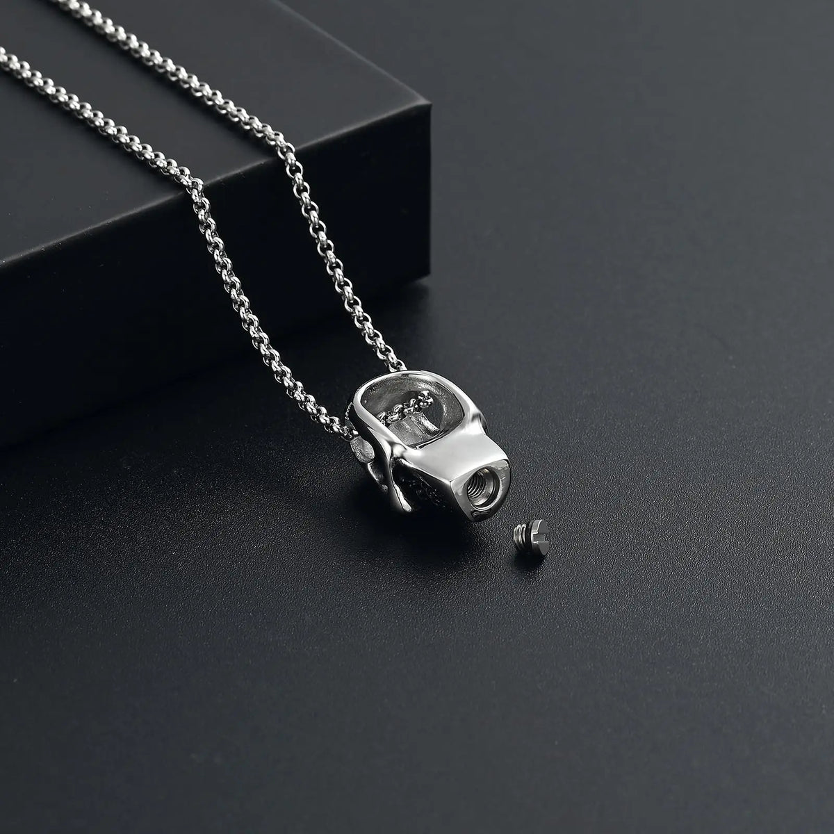 Skull Cremation Urn Necklace | Black & Silver Options