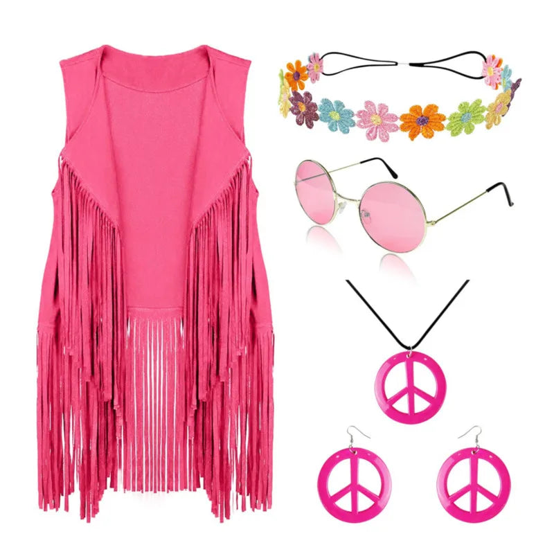 Hippie Party Costume | 5 Peice Set | Various Colours | Sizes S-3XL
