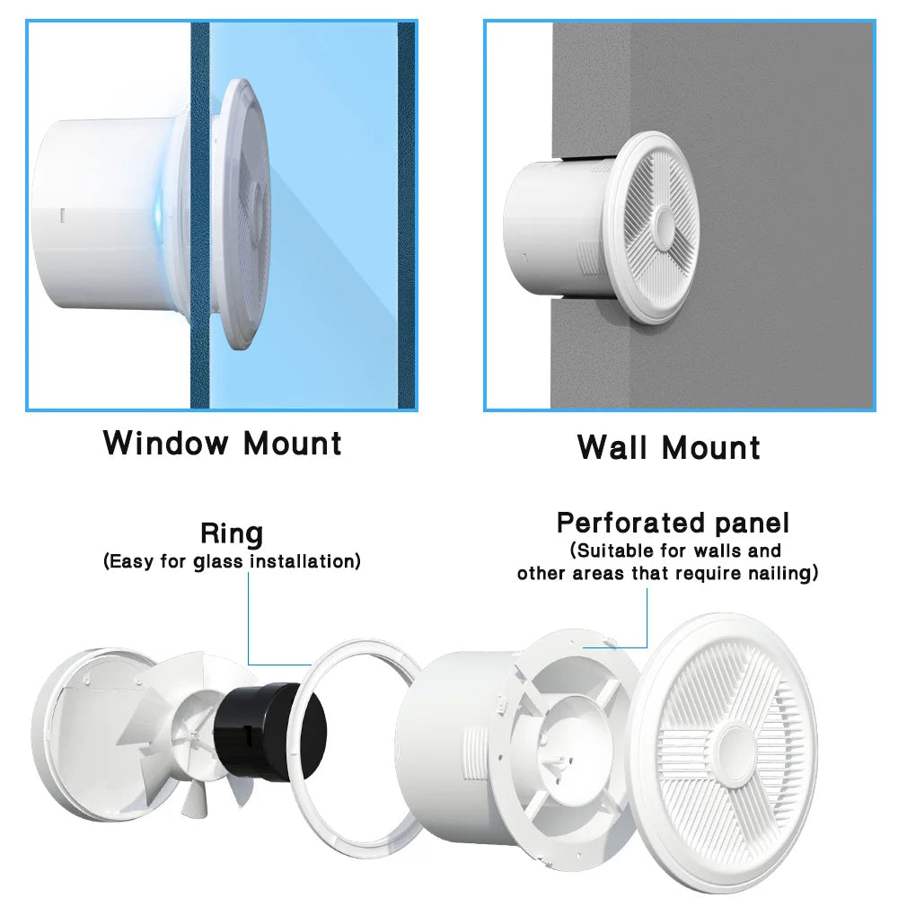 4W ECO-Friendly Two-Way Bathroom Exhaust Fan with Remote Control | Wall or Window Mount