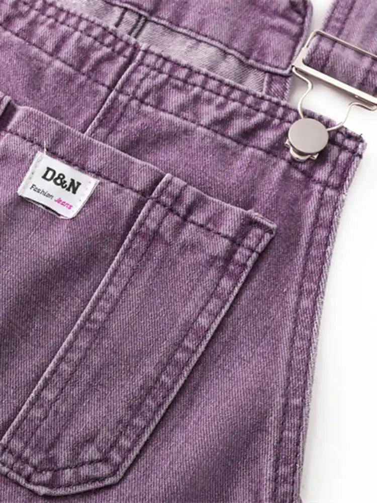 Vintage Purple Denim Overalls | Women’s High Waist Loose Fit Straight Leg Jumpsuit | XS–XL