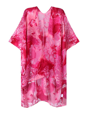 Bohemian Burnt Plush Velvet Kimono | Women's Long Floral Beach Cover - Up with Tassels | One Size | Various Colourstop