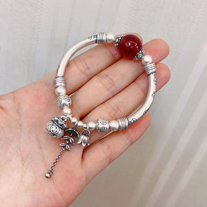 Silver Bracelet With Strawberry Quartz | Real 999 Silver