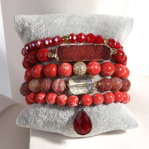 Wide Hippie Bracelet With Druzy Drop Charm | Handmade In Red