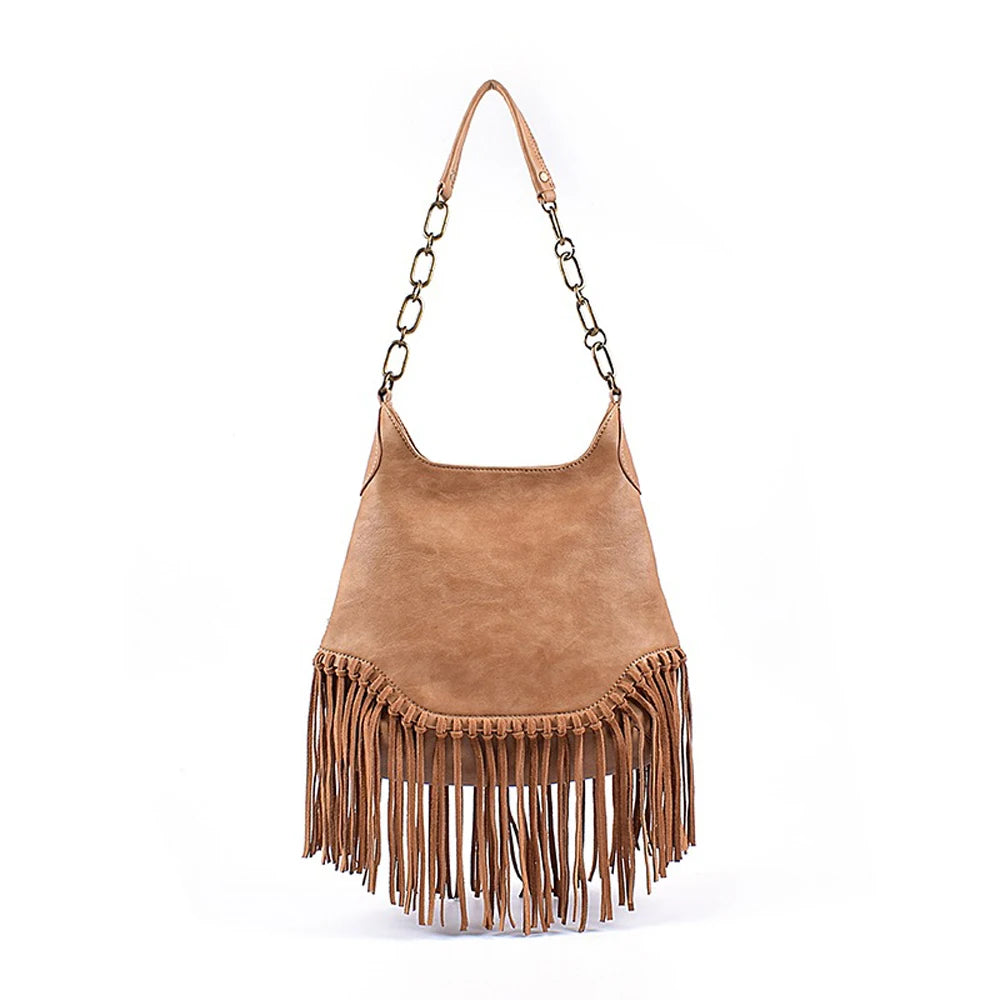 High Quality Leather Bohemian Tote Bag With Tassels | Black + Brown Options
