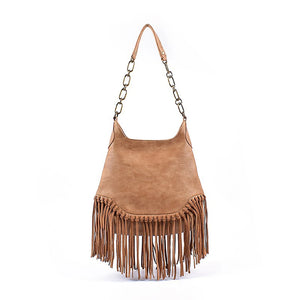 High Quality Leather Bohemian Tote Bag With Tassels | Black + Brown Options