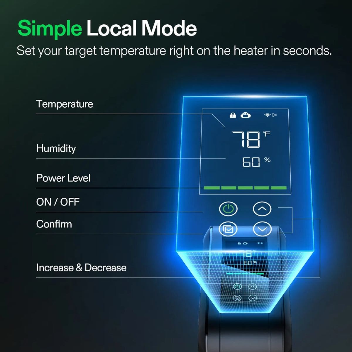 Smart Grow Tent Heater | 700W PTC | VPD Control + Sensor | 5 Heat Levels | App Control + Scheduling | Tip-Over & Overheat Protection