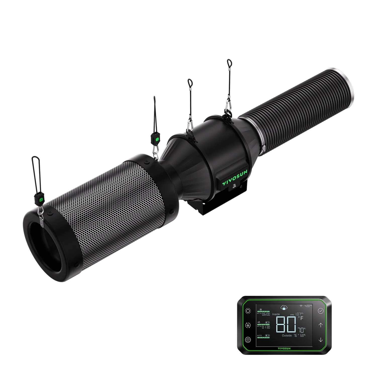 Smart Ventilation Kit Pro 4″ | AeroZesh T4 Inline Fan + WiFi Temp & Humidity Controller + Carbon Filter + Ducting | 210 CFM Quiet Airflow for Grow Tents