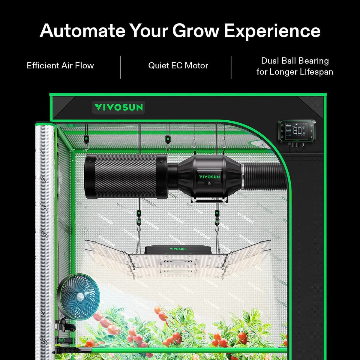 Smart Ventilation Kit Pro 8″ | AeroZesh G8 Inline Fan + WiFi Temp & Humidity Controller + Carbon Filter + Ducting | 725 CFM Quiet Ventilation for Large Grow Tents