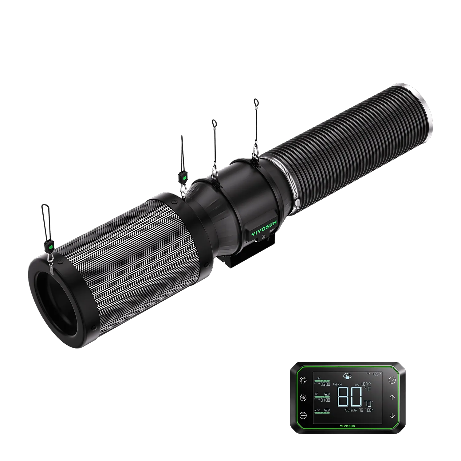 Smart Ventilation Kit Pro 8″ | AeroZesh G8 Inline Fan + WiFi Temp & Humidity Controller + Carbon Filter + Ducting | 725 CFM Quiet Ventilation for Large Grow Tents