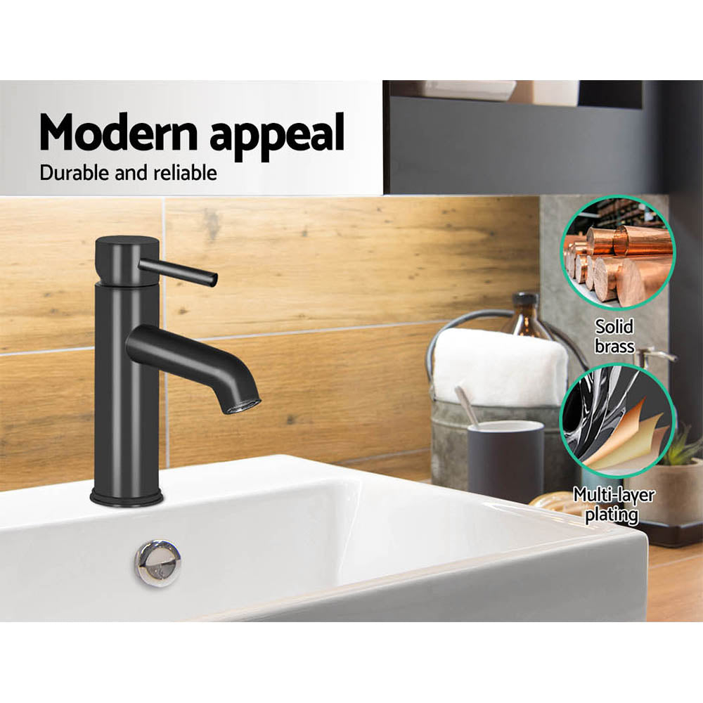 Bathroom Basin Mixer Tap | Round | Brass Faucet | Vanity | Laundry | Black