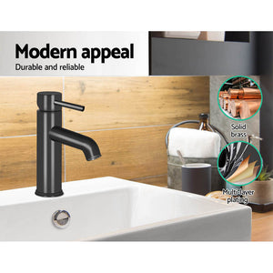 Bathroom Basin Mixer Tap | Round | Brass Faucet | Vanity | Laundry | Black