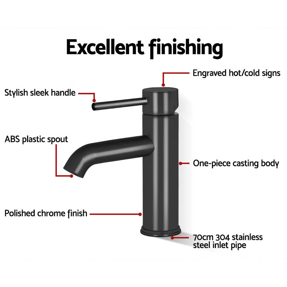 Bathroom Basin Mixer Tap | Round | Brass Faucet | Vanity | Laundry | Black
