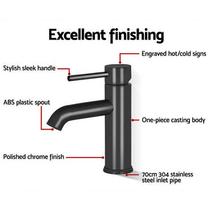 Bathroom Basin Mixer Tap | Round | Brass Faucet | Vanity | Laundry | Black