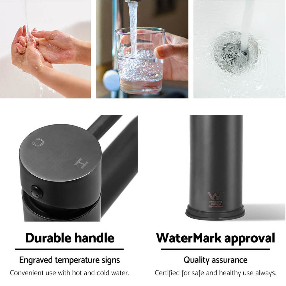 Bathroom Basin Mixer Tap | Round | Brass Faucet | Vanity | Laundry | Black