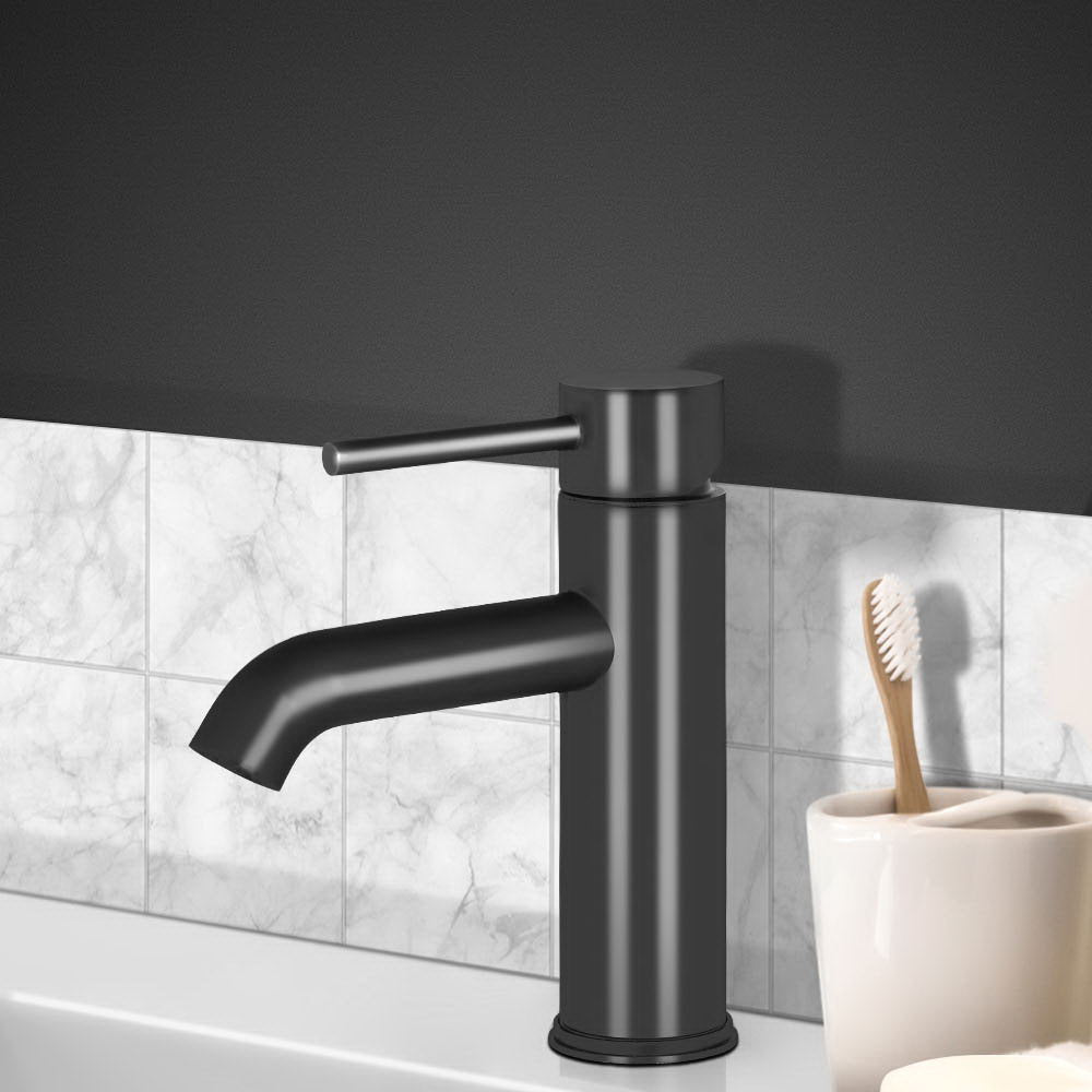 Bathroom Basin Mixer Tap | Round | Brass Faucet | Vanity | Laundry | Black